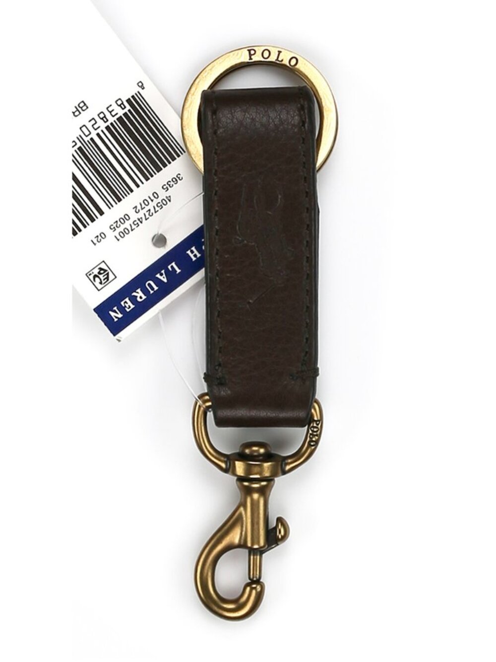 NWT Polo Ralph Lauren Leather Clip Keychain Key Fob Brown Brass Hardware